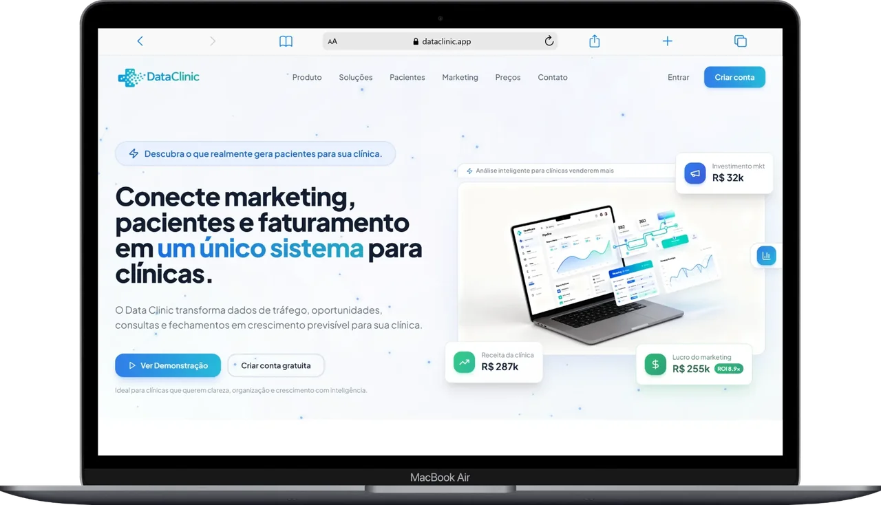 Mockup do sistema Financeiro e Gestão de Pacientes